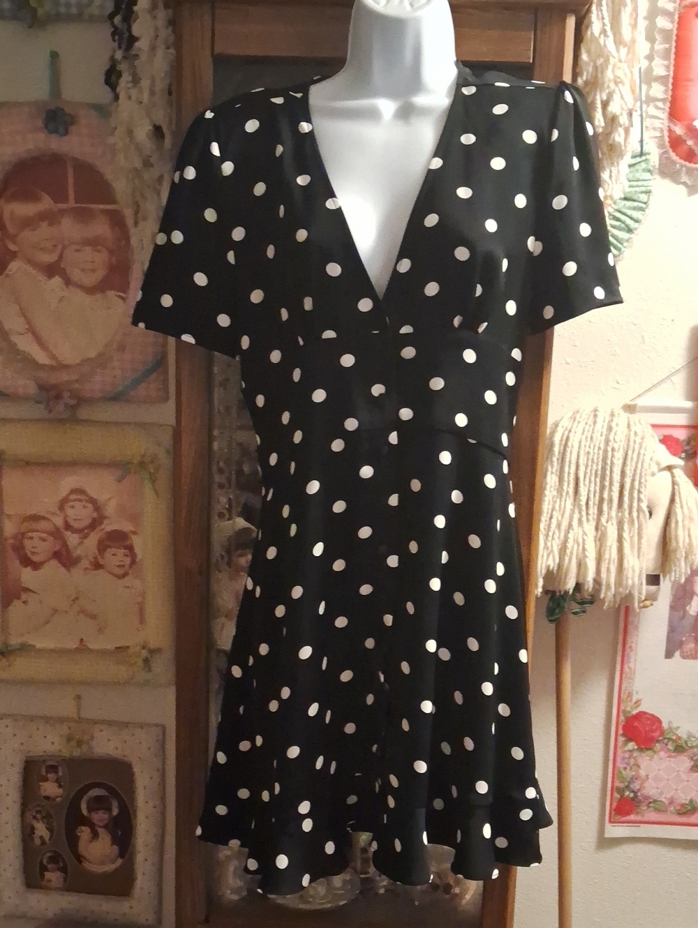 Dress Forum, Black Mini Dress with White Polka Dots 🖤🤍🖤🤍🖤🤍🖤
